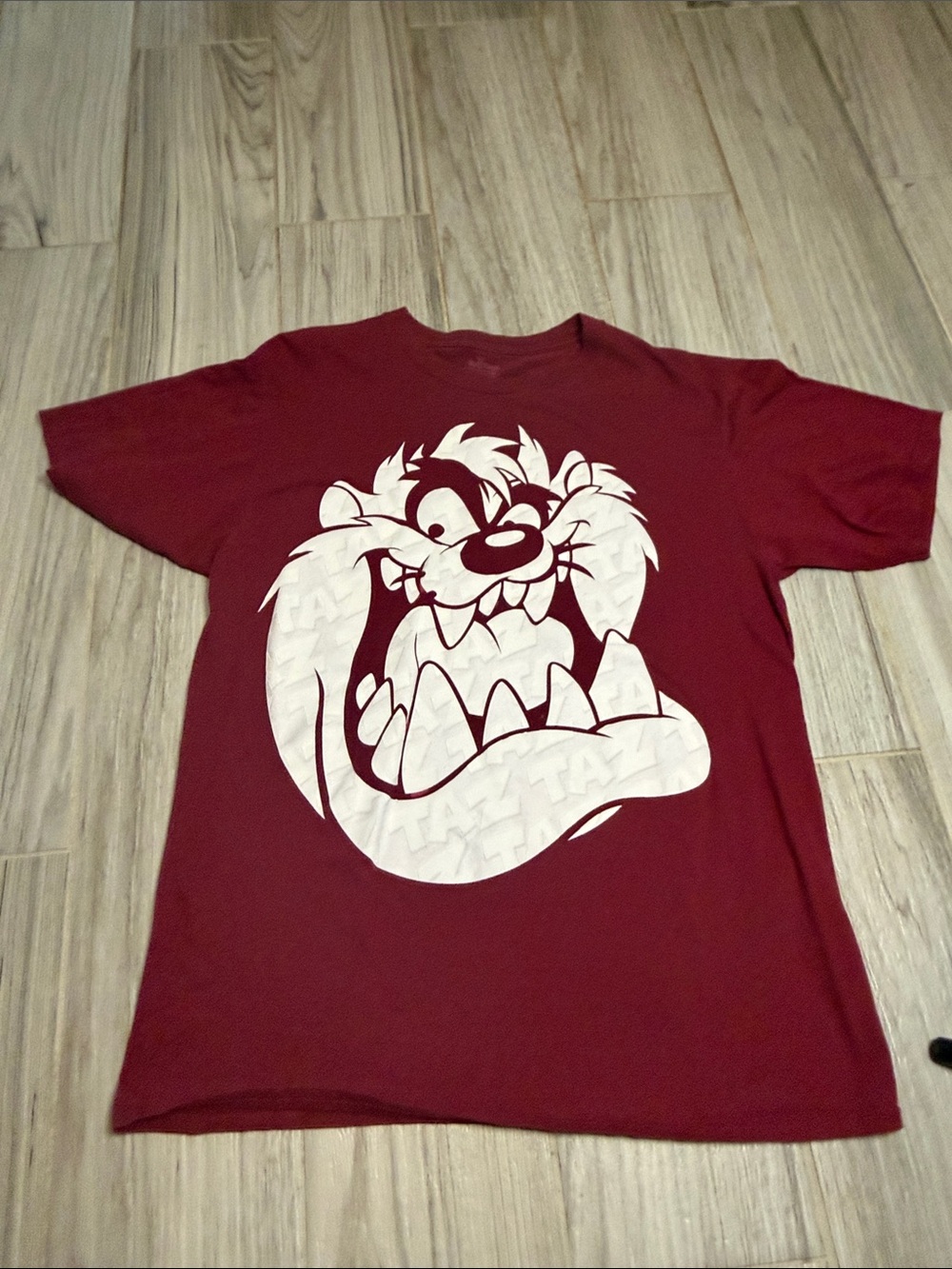 Men's Maroon Short-Sleeve Tee with White Cartoon Front Print